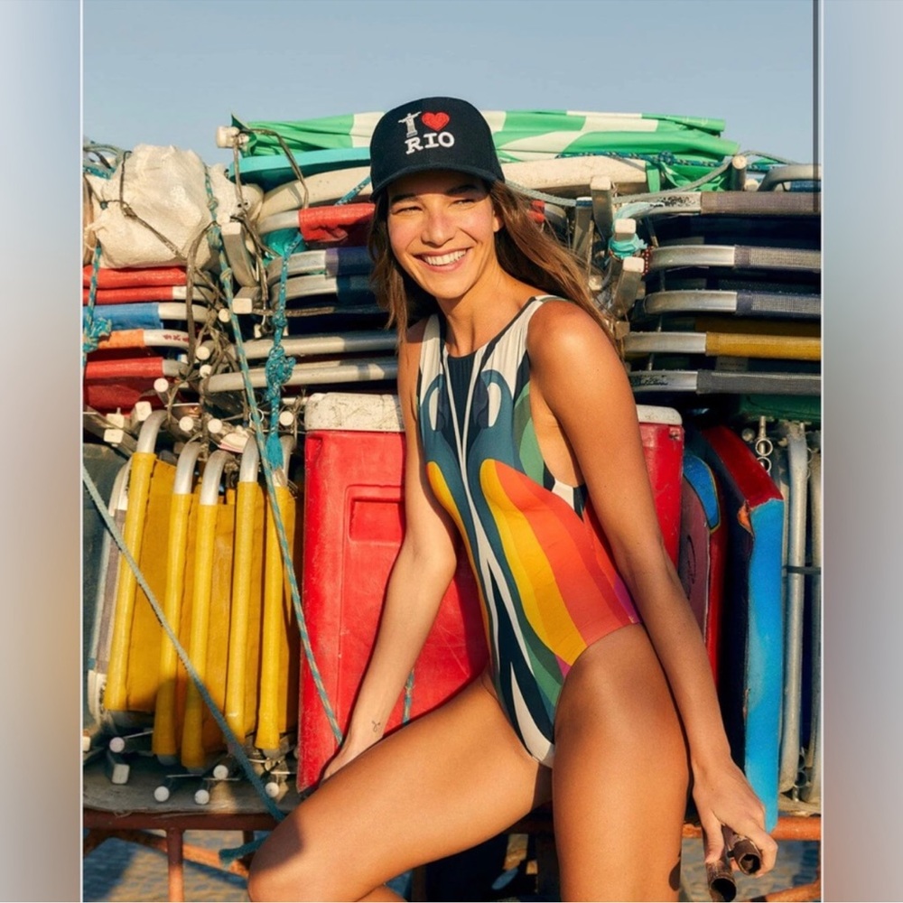 NWT Farm Rio Macaw Stripes One Piece Swimsuit